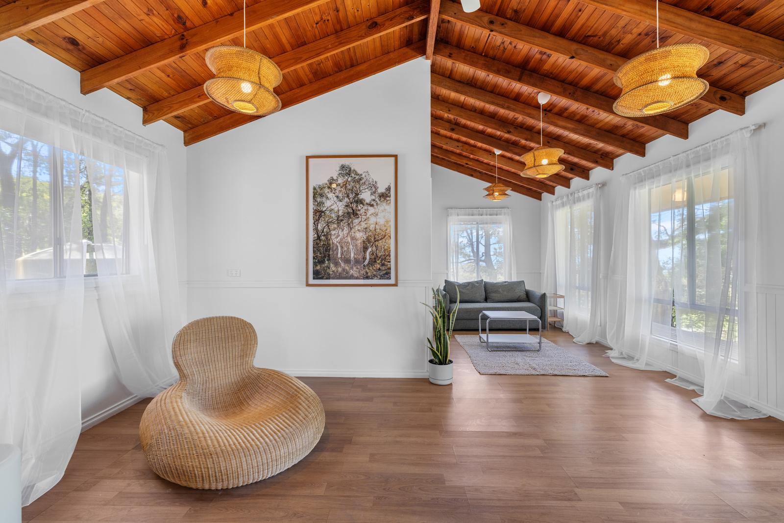 Light-filled yoga and zen space for meditation